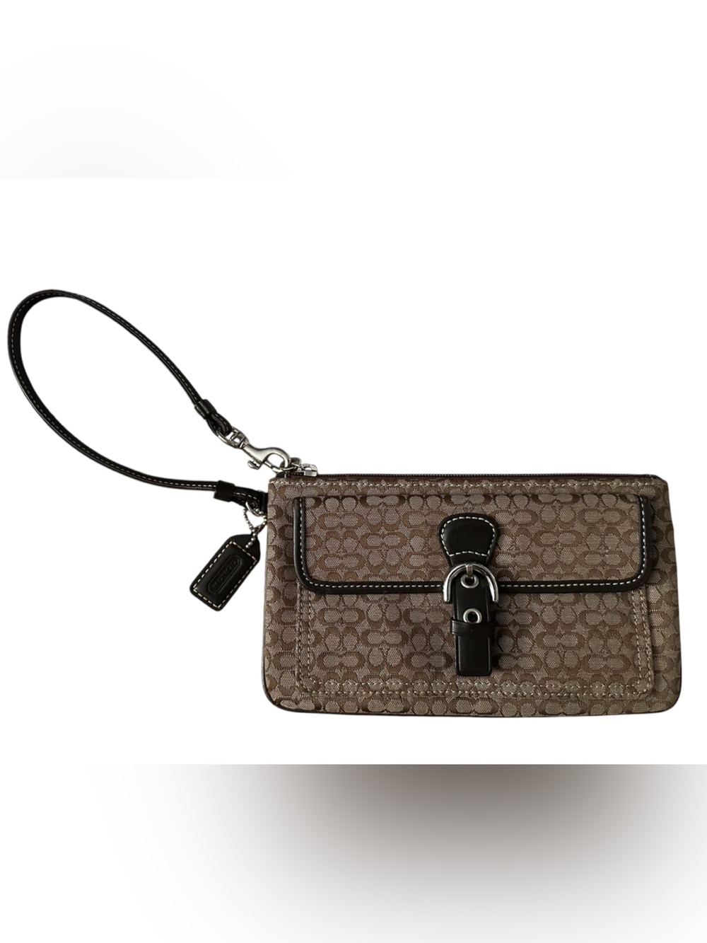 COACH Mini Signature C Buckle Soho Wristlet Brown Front Pocket 7.5x4.25” - Picture 2 of 7